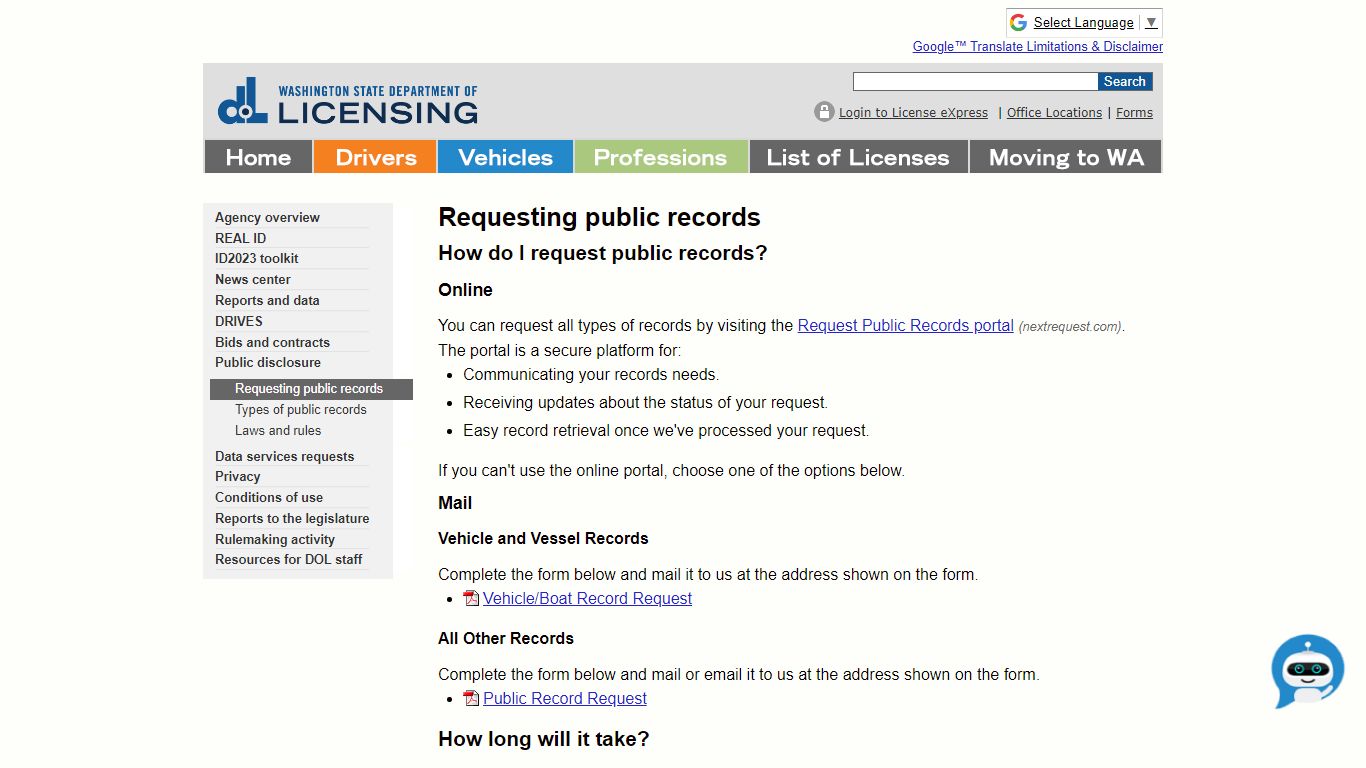 Requesting public records - Washington